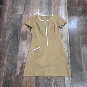 VTG Koret of California Tan Mod Shift Dress Zip Front ILGWU Sz 10 60s (Pristine)
